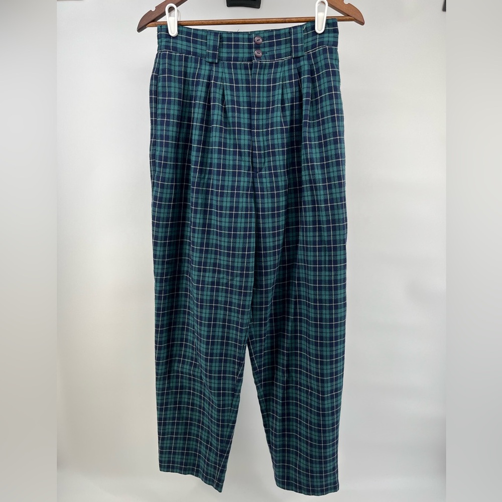 Christopher & Banks Green Plaid High Waisted Pleated Tapered Pants Womens 12